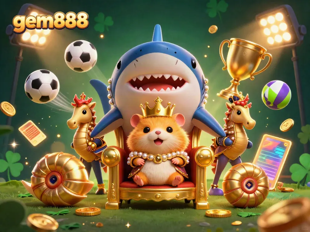 Experience the thrilling world of gem888 with dynamic sports elements and a royal gaming theme.