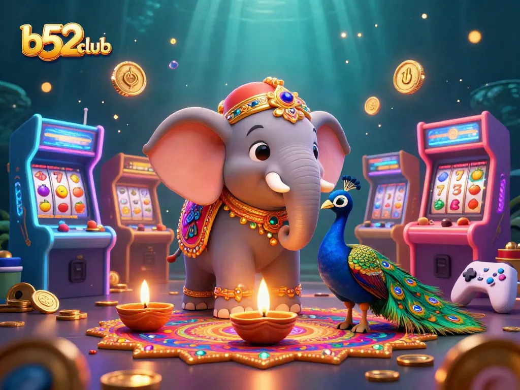Spin the reels with vibrant b52club illustration packed with exciting casino gaming elements.