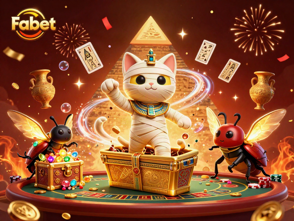 Experience Fabet's thrilling casino adventure with a mummy cat and golden treasures.