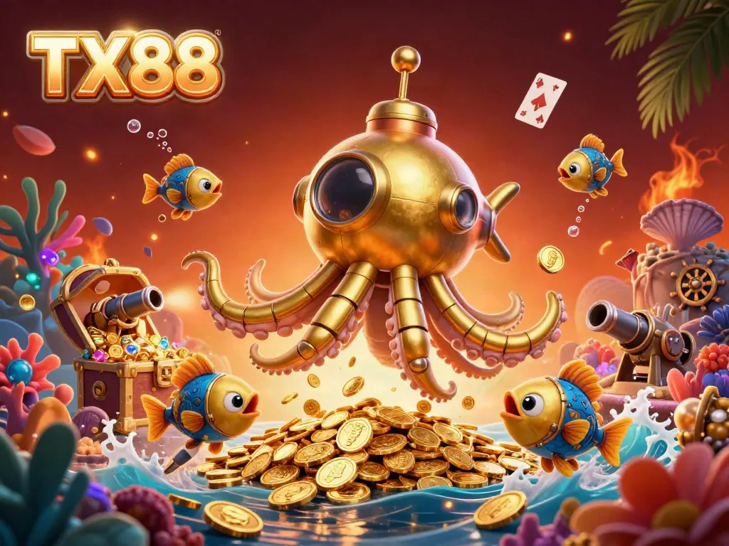Experience exhilarating gameplay with TX88, where the golden kraken submarine surges through treasures in gambling adventures.