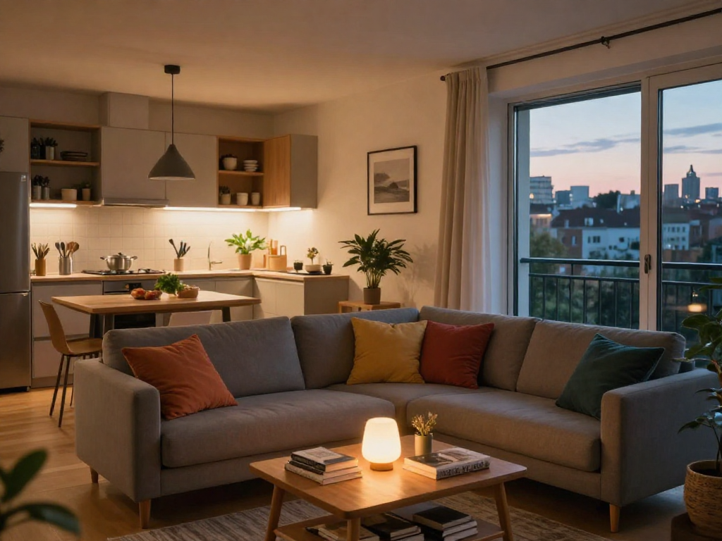 Vollmöblierte Monteurwohnung Hannover mit Wohnzimmer und Küchenzeile, ideal für Geschäftsreisende.