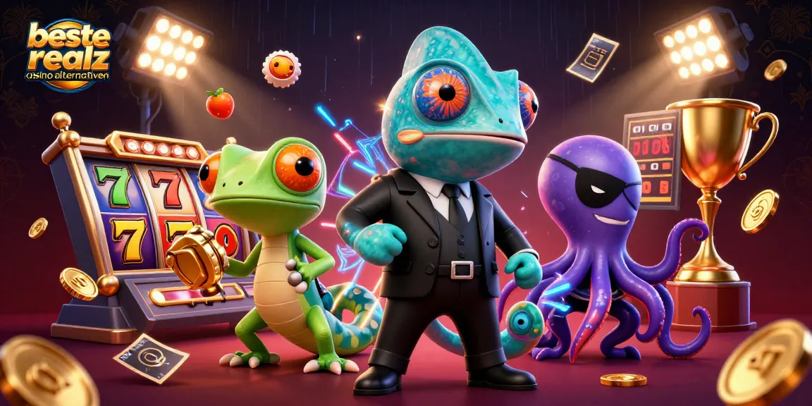 Erlebe die besten realz casino alternativen mit einem Agenten, Gecko und einem Kraken in aufregender Casino-Atmosphäre.