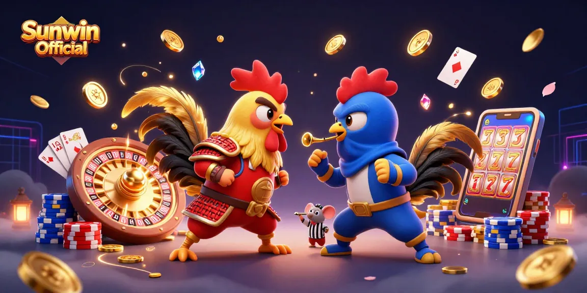 Engage with thrilling gameplay at Sunwin Official while witnessing epic rooster battles in a vibrant casino setting.
